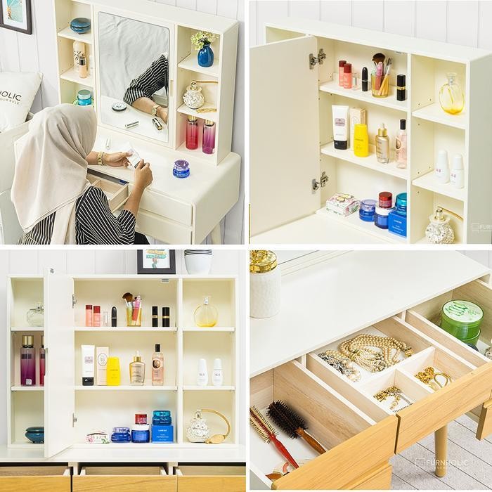 Ifurnholic Damien Console Sets Ii | Meja Rias Minimalis Set Kursi Stool Dan Laci Penyimpanan | Meja 