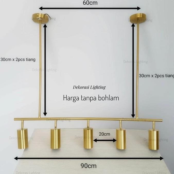Lampu gantung gold panjang 90cm spotlight 5lampu dekorasi cafe