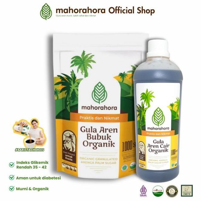 

Paket Hemat Gula Aren Bubuk Dan Cair Mahorahora 1Kg Dan 1Liter