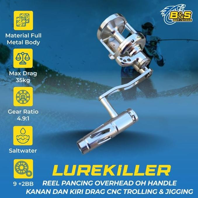 Tersedia LUREKILLER ASLI Reel OverHead 30kg reel OH Handle Kanan dan Kiri Drag CNC Reel pancing Trol