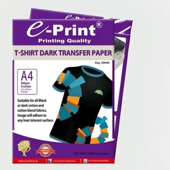 

baru T-Shirt Dark Transfer Paper e-Print Tshirt Transfer A4 300Gsm 5 Lembar Notebook Printer Stationery