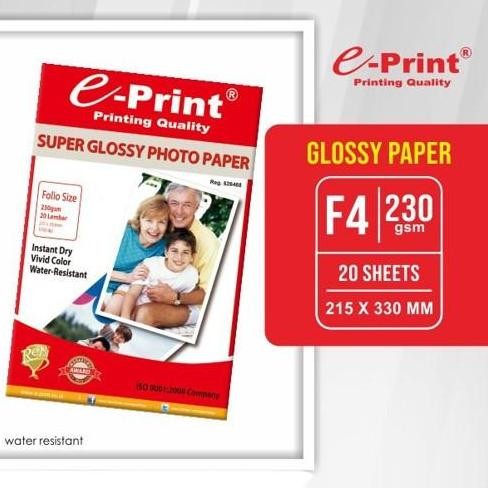 baru Kertas Photo F4 / Super Glossy Photo Paper Folio 230 Gsm E-Print ( per pak )