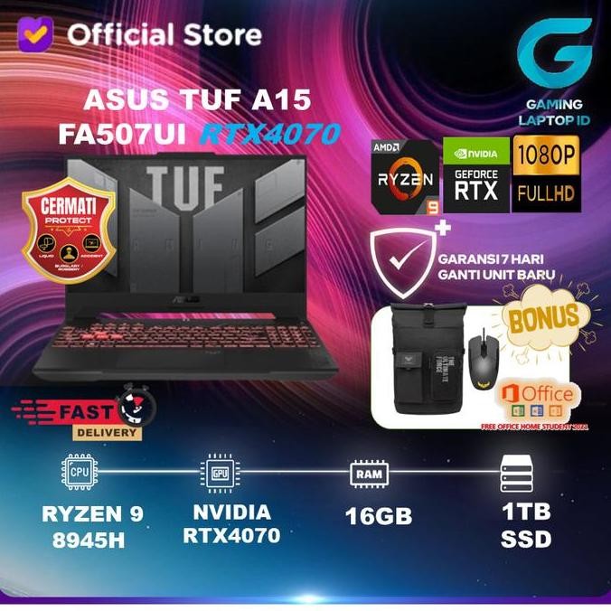 ASUS TUF A15 FA507UI RYZEN 9 8945H RTX4070 16GB 1TB W11+OHS 15.6FHD