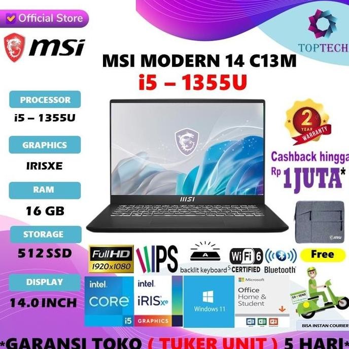 Laptop MSI Modern 14-C13M Core i5 1335U 16GB 512GB SSD W11+OHS 14.0FHD IPS