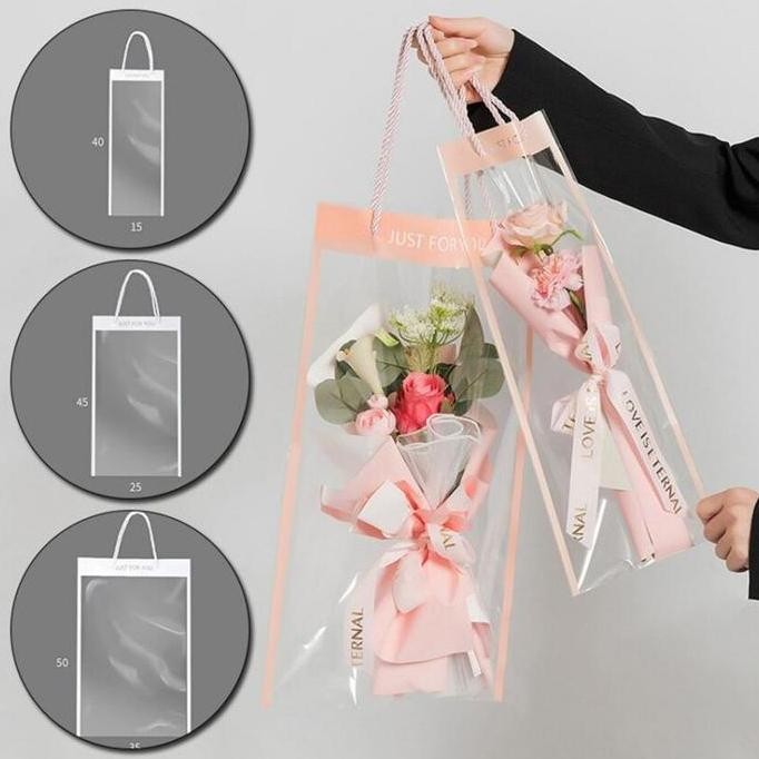 

ready stock Isi 10 Tas Bunga Plastik Buket Bunga Totebag Clear Flower Bouquet Bag