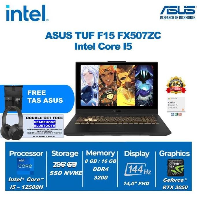 ASUS TUF Gaming F15 - RTX3050 I5 12500H 16GB 512SSD 15" FHD IPS 144Hz