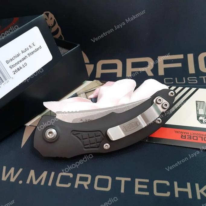 ready Microtech Brachial Automatic Knife Black Aluminum (3.25" Stonewash)