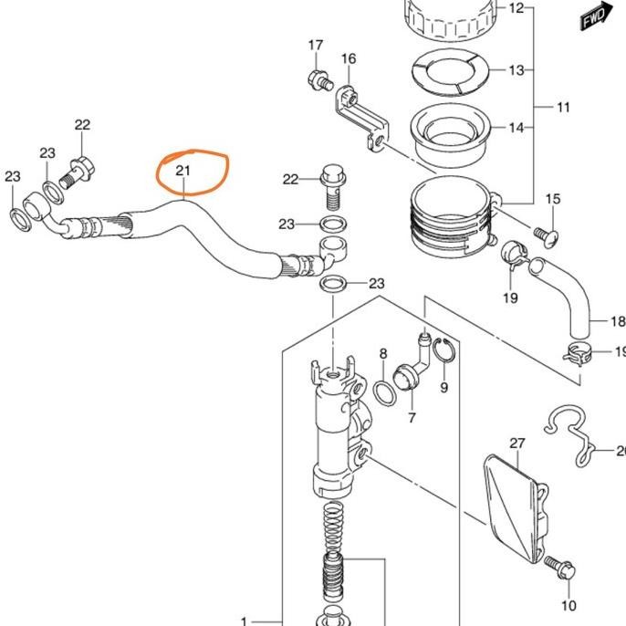 Selang Master Rem Belakang Satria Fu ori sgp