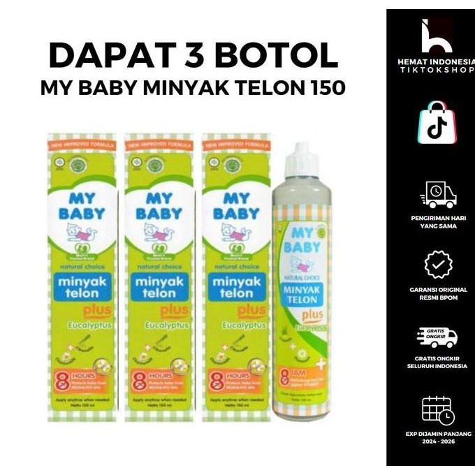 [DAPAT 3 PCS] MINYAK TELON MY BABY 150 ML 90 ML 60 ML JUMBO BESAR ORIGINAL MINYAK MY BABY TELON PLUS