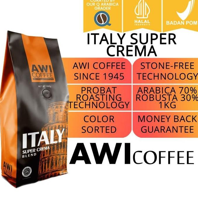 

[[ VELCRO / AWI COFFEE ITALY SUPER CREMA 1 KG BIJI | ROASTED COFFEE BEAN | ARABICA ROBUSTA PREMIUM CAFE BLEND BEST SELLER