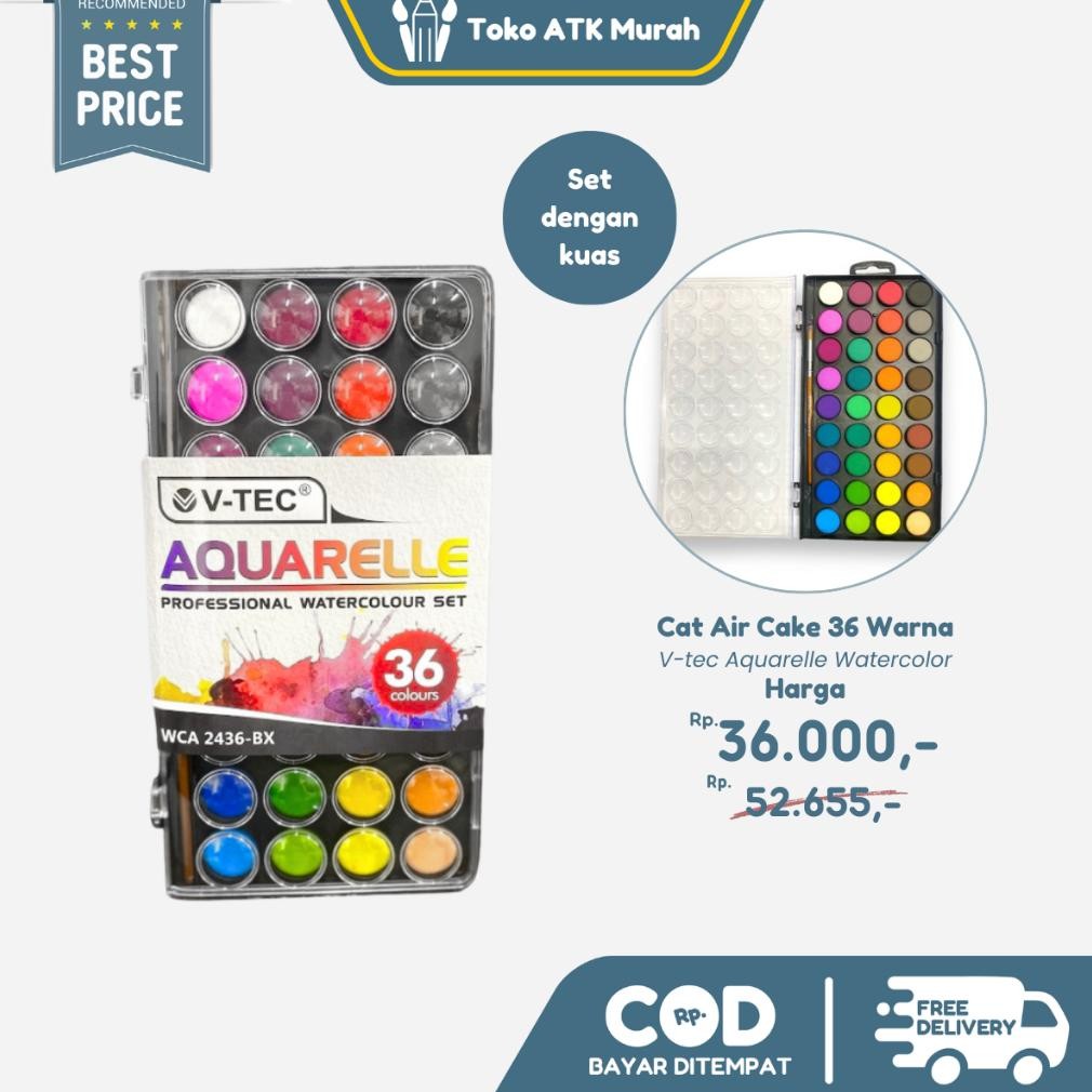 

V-Tec Aquarelle 36 Warna - Cat Air Padat - Watercolour Cake Terlaris