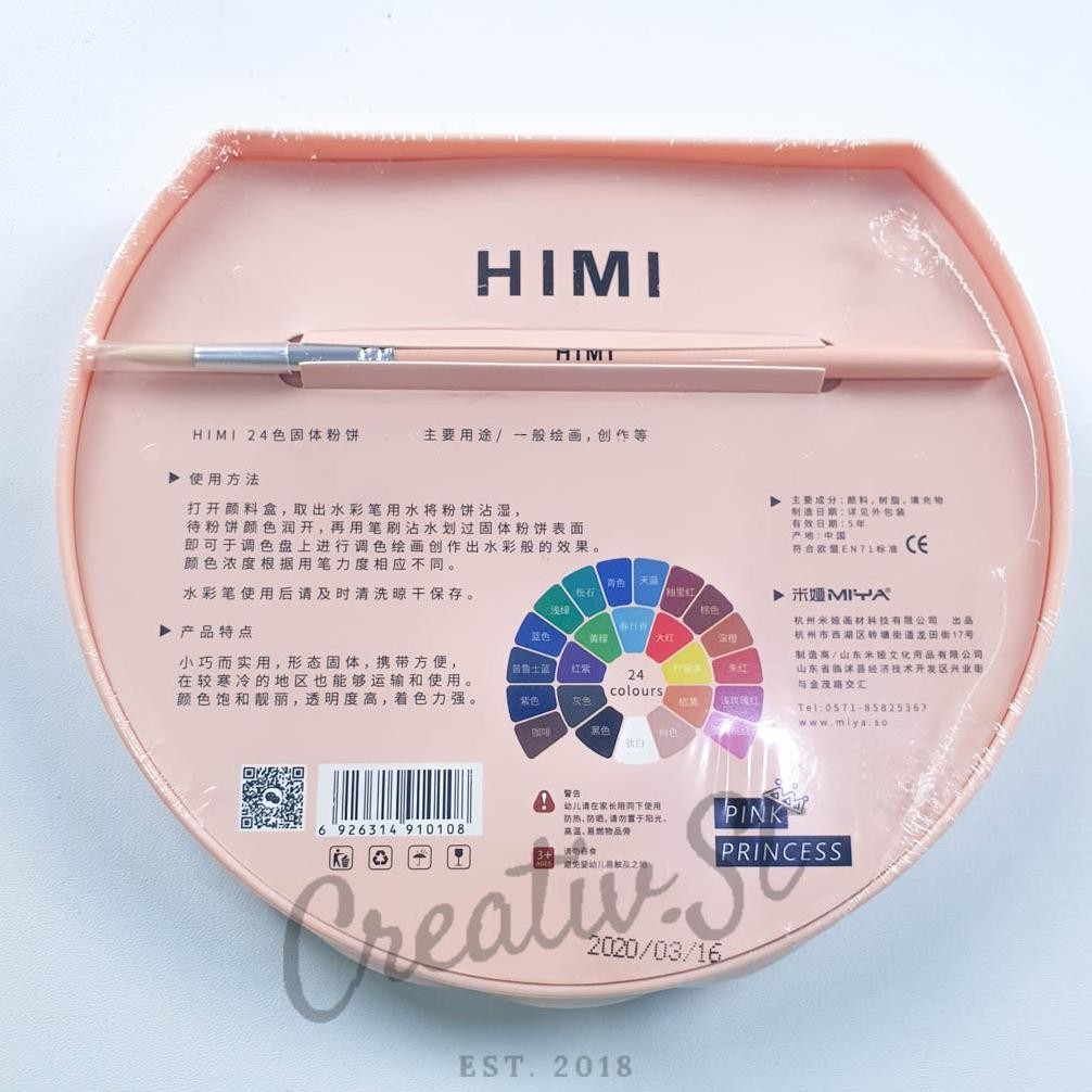 

Himi Watercolor Cake 24 Color + Brush Cat Air Warna Kemasan Pastel Terlaris