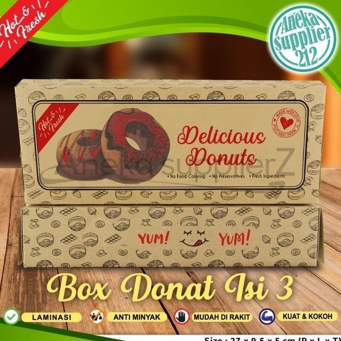 (Expert) Kotak Donat - Dus Donat - Box Donat - Kraft Coklat-HOT&FRESH-Isi 3