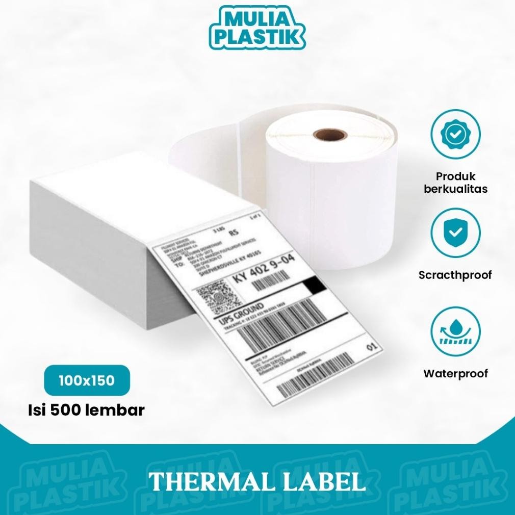 

Kertas Sticker Thermal Label 100x150mm Direct Roll Lipat Tidak Luntur Lem Kuat RB07