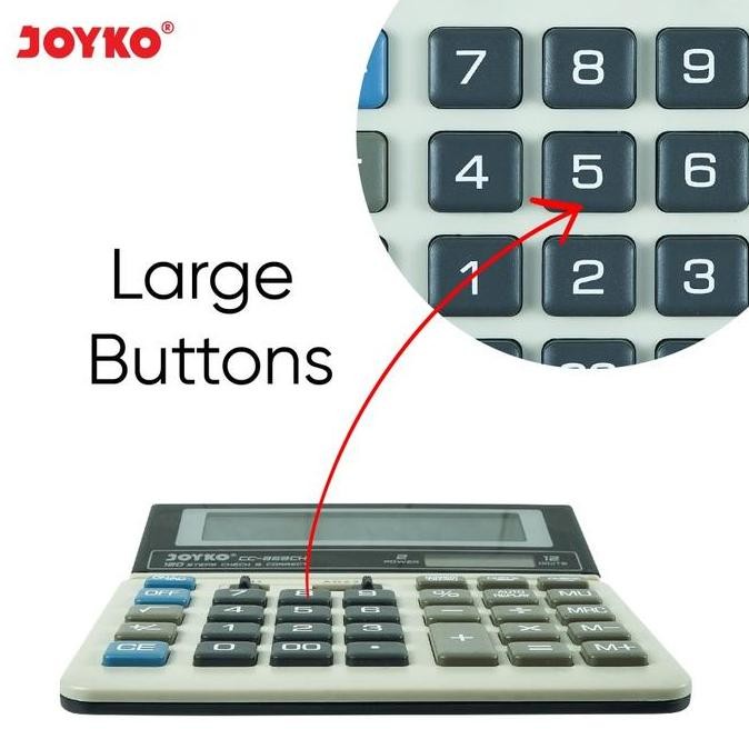 

restock Joyko Kalkulator CC-868CH 12 Digit Display Dual Power dengan Fungsi Check & Correct dan Anti Slip 15.5 cm x 15.2 cm x 3 cm