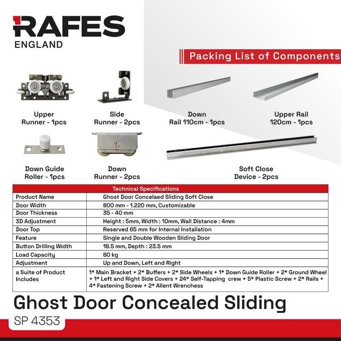 baru RAFES GHOST DOOR CONCEALED SLIDING SOFT CLOSE - RAFES PINTU GESER HALUS - SP 4353