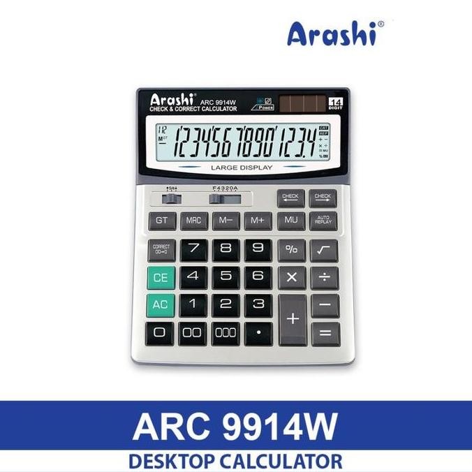 

restock Arashi Kalkulator Calculator ARC 9914W 14 Digit Layar Besar ORIGINAL