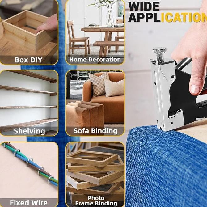 

JLD Staples Tembak 3 in 1 steples tembak kayu karpet banner Stapler gun tacker - 600pcs mata