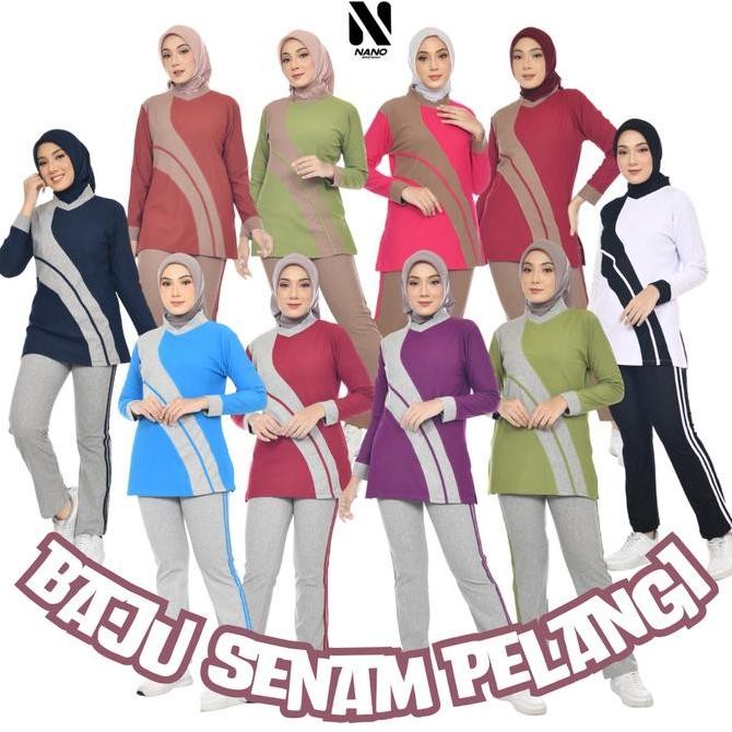 NANO SPORTSWEAR BAJU SENAM MUSLIM / BAJU SENAM MUSLIM PELANGI / BAJU SENAM MUSLIM Panjang Dewasa