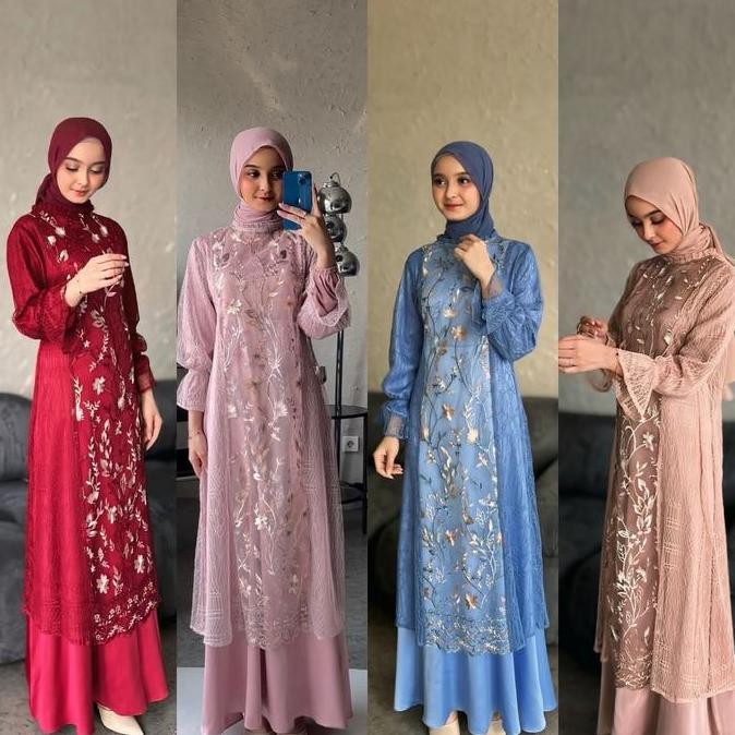 Hijablabel | Zeya - Gamis Kondangan Muslim Wanita Mewah ( Iner Outer ) | Dress Tile Panjang Simple I
