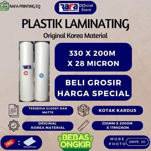 

ready !!! Plastik laminating roll Ukuran 330 x 200m Glossy RAFA kualitas terbaik