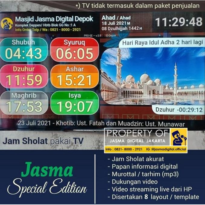 Jasma Versi Spesial Edition Jam Jadwal Waktu Sholat Masjid Tv Led