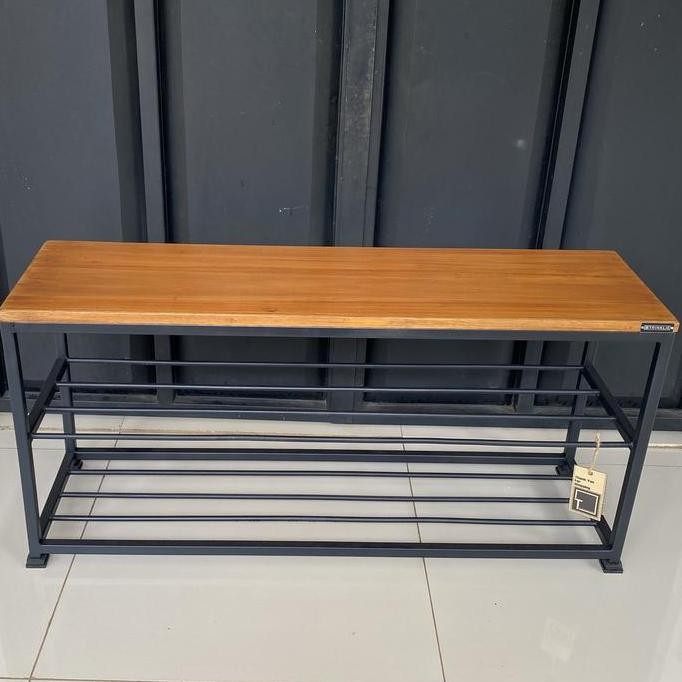 Shoe Rack Metal Bench - Rak Sepatu Kursi Multifungsi Kayu Rangka Besi Furniture