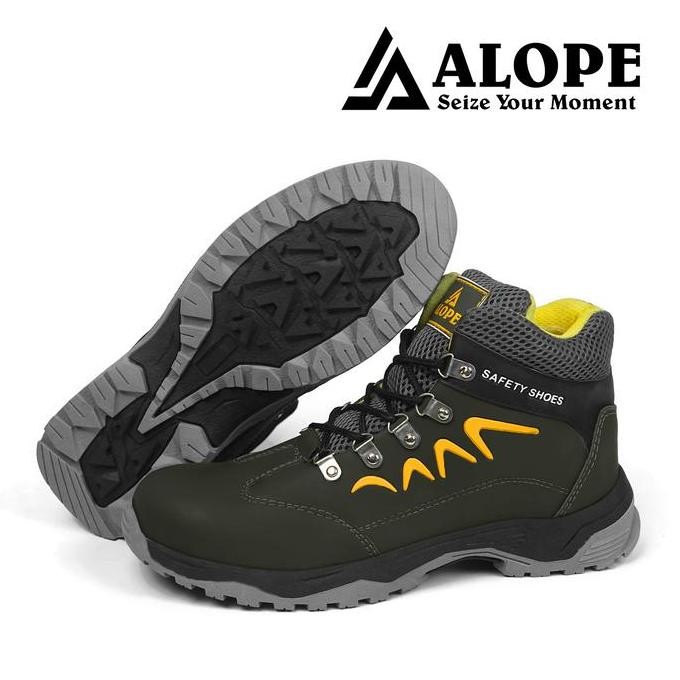 

Terlaris Alope Arley Sepatu Safety Ujung Besi Model High Boots Proyek Kerja Shoes Pria