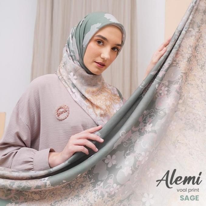 Nabnib - Alemi Series Sage Green Hijab Square Voal Ultrafine