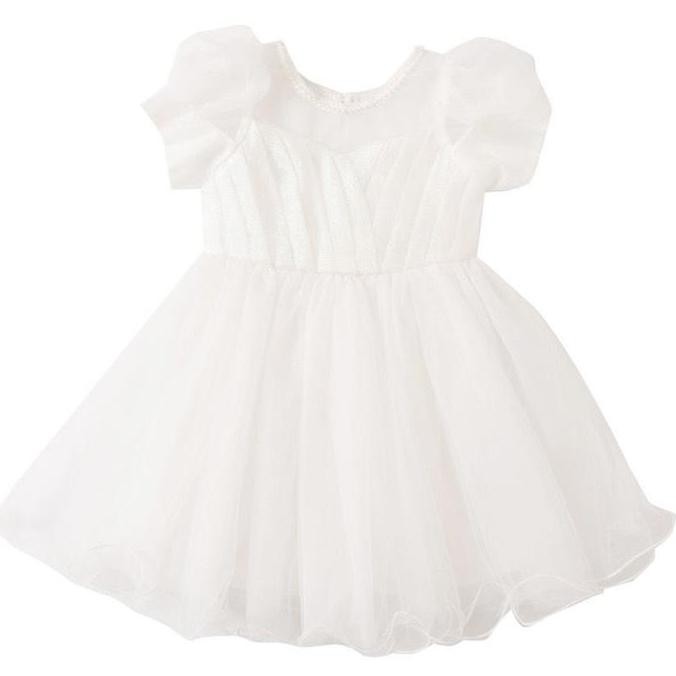 Promo [Kidsfashionkoleksi] Dress Gaun Annika White Tile Transparant Lace Anak Perempuan