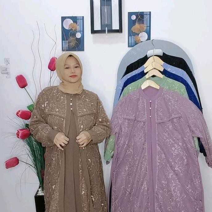 Amanda dress/gamis wanita bahan crinkle mix brukat tile#Ld 140 Pj 138#
