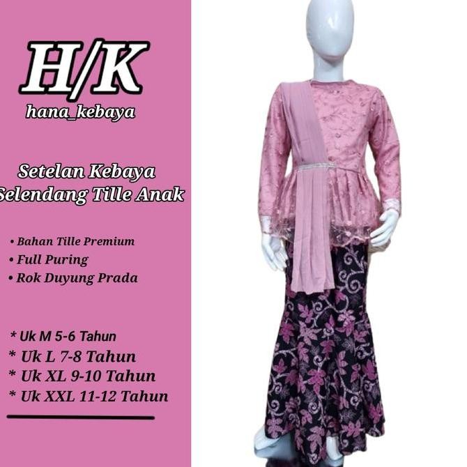 Promo Baru Setelan Kebaya Selendang Anak 5 -12 Tahun Mix Rok Duyung Batik Anak / Kebaya Wisuda Lucu 