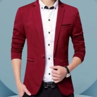 Blazer Pria Casual Jas Slimfit Merah Maroon murah