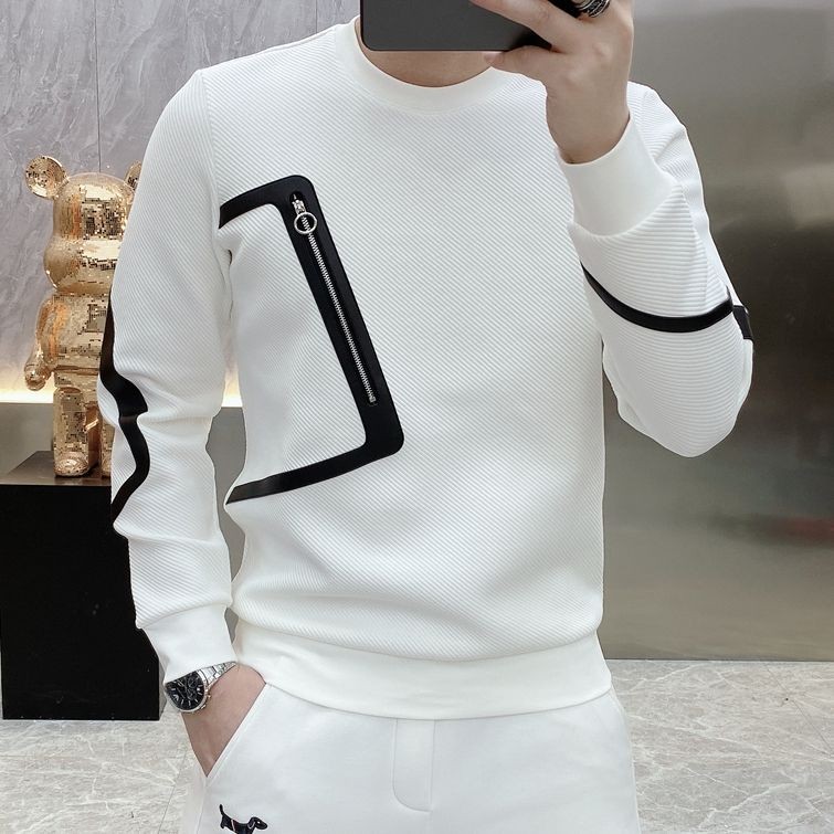 Desain Ritsleting Sweater Pria Fashion Korea Sweater Jacquard Kemeja Lengan Panjang Pria