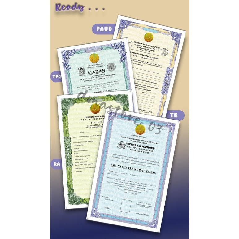 

marr isi 50 lembar blanko sktb/sttb/stsb/i*j*az*ah tk,ra,paud dantpq