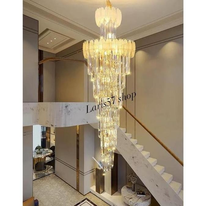 Grosir Luxury Lamp Crystal Chandelier Void / Lampu Gantung Kristal Mewah Void Tangga