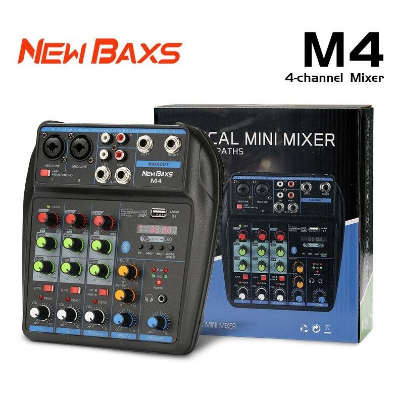 Produk Baru NEW BAXS M4 Audio Mixer Mini 4 Channel Bluetooth USB Equalizer Mixer Profesional Outdoor