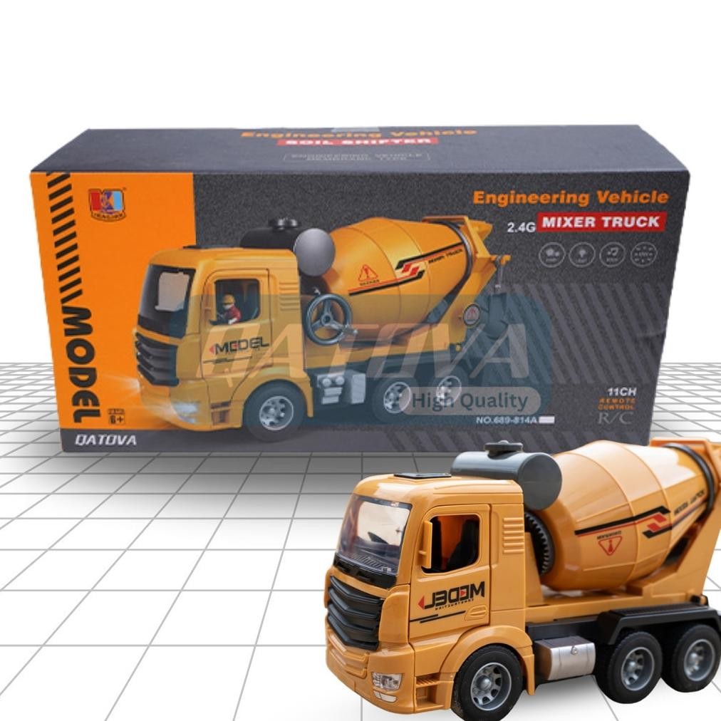 Original Mainan Rc Truk Molen 11 Channel - Qatova Remote Control Cement Mixer Truck 2.4Ghz