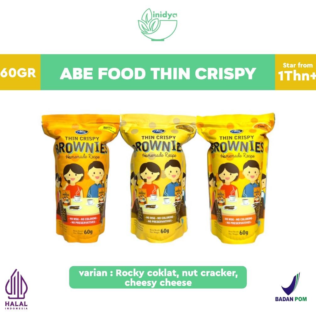 ABE FOOD - Thin Crispy Brownies 60g | Cemilan Anak Kripik Brownies Tipis Kering Rasa Cokelat AST