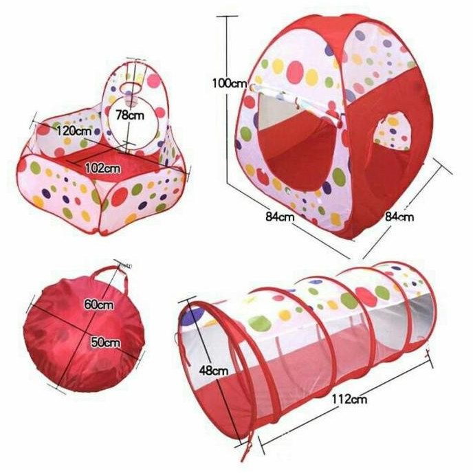 Grosir Mainan Tenda Anak Terowongan 4 In 1 + Kolam + Ring Basket Mainan Keranjang Mandi Bola Anak Se
