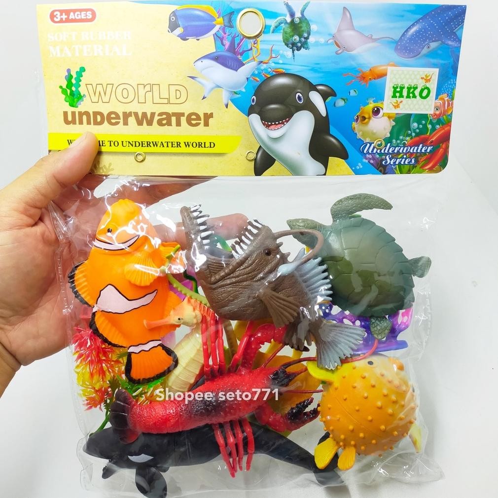 Nemo Anglerfish Buntal 9 pcs 12pcs Hewan Laut Dalam mainan Ikan Antena Lampu Badut Miniatur Figure S