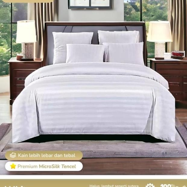 Bedcover Sprei Hotel Micro Bamboo Motif Salur Putih