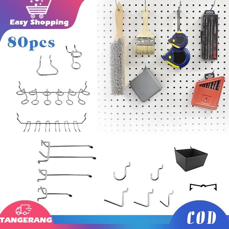 Produk Baru 80pcs Kait Pegboard Triangle Hook Ram Cantolan Gantungan Dinding Rak Perkakas Organizer 