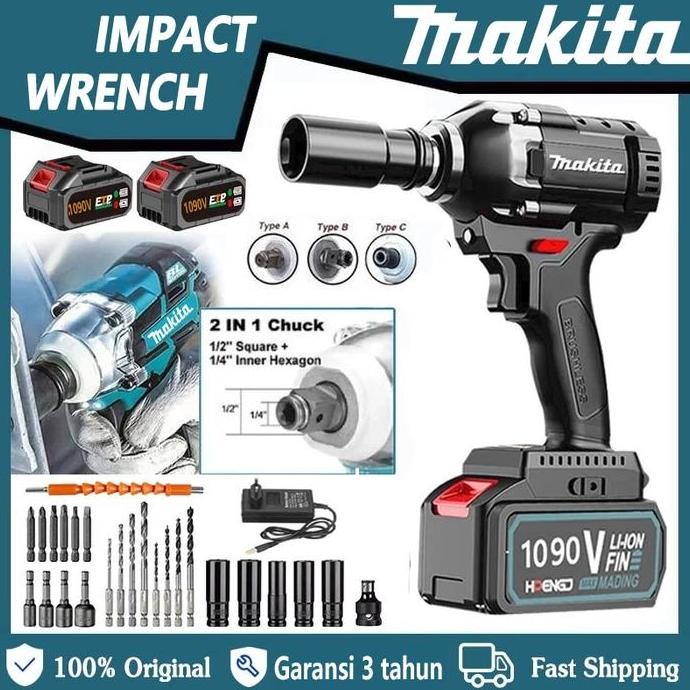 Makita 1090V Impact Wrench Mesin Bor Cordless Pembuka Baut Baterai