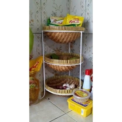 Rak Bawang Bumbu Dapur 3 Susun Estetik Lengkap Keranjang Bawang Merah Bawang Putih Perlengkapan Temp