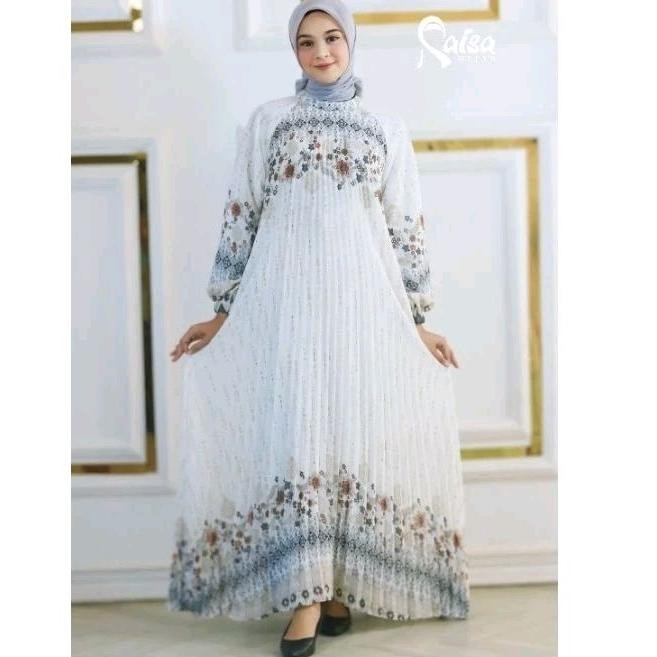 Gamis Ceruty babydoll Plisket motif bunga Cantik premium AST