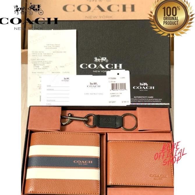 [Original] Coach Wallet In Varsity Leather Dark Saddle Fullset (Best Quality)