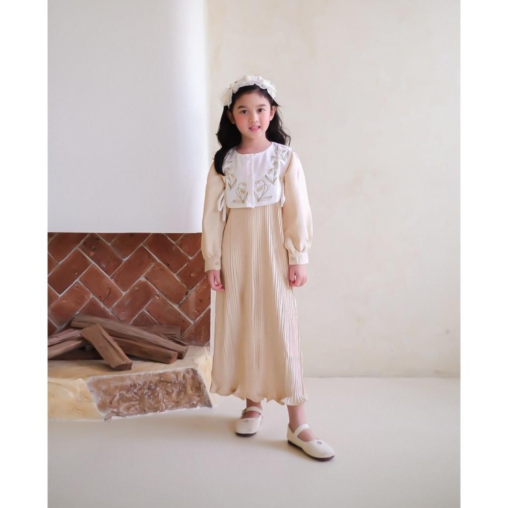 FATHIYA MAXI PLEATS DRESS | Hunny Bunny | Setelan Rompi Muslim Anak | Pakaian Lebaran Anak | Gamis A