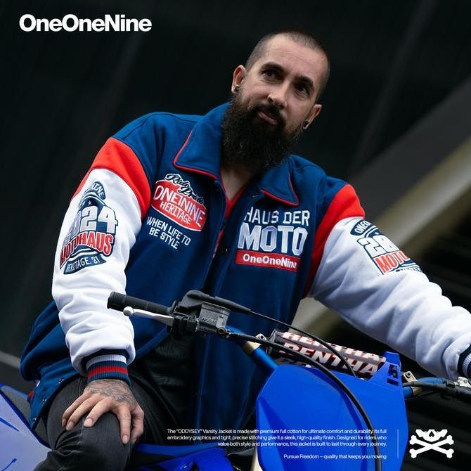 Oneonenine Ksr Jaket Varsity Oddysey Blue - Jaket Motor Varsity Fleece Bordir (Best Quality)