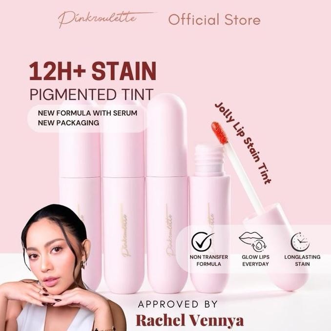 Jolly Tint PinkRoulette - Lip Tint Stain with Serum | Liptint Pigmented, Liptint Tahan Lama up to 12